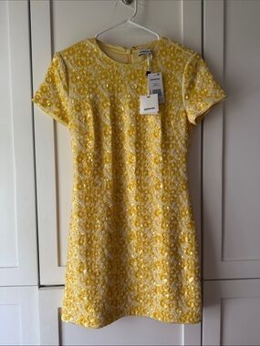 SIMKHAI Yellow Floral Textured Shift Dress